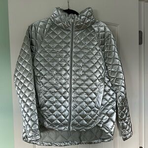 Athleta metallic silver puffer jacket, size M, NWOT